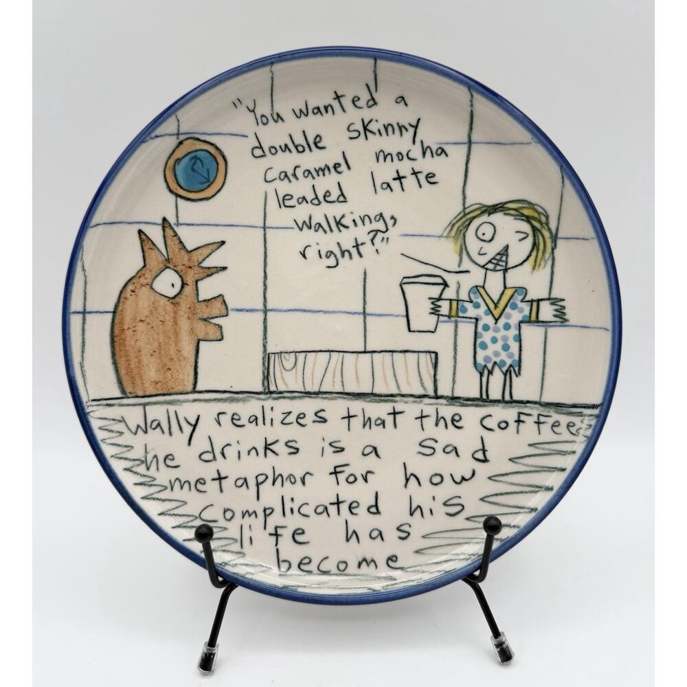Tom Edwards Wallyware Art Pottery Plate 8.5” Caramel Coffee Metaphor Cartoon